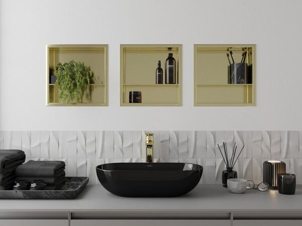 Mexen X-Wall-R нишева полица с яка и полица 30 x 30 см, златна четкована - 1950303010S