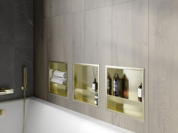 Mexen X-Wall-R нишева полица с яка и полица 30 x 30 см, златна четкована - 1950303010S
