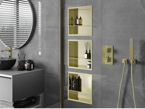Mexen X-Wall-R нишева полица с яка и полица 30 x 30 см, златна четкована - 1950303010S