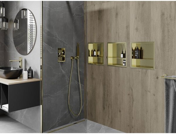 Mexen X-Wall-R нишева полица с яка и полица 30 x 30 см, златна четкована - 1950303010S