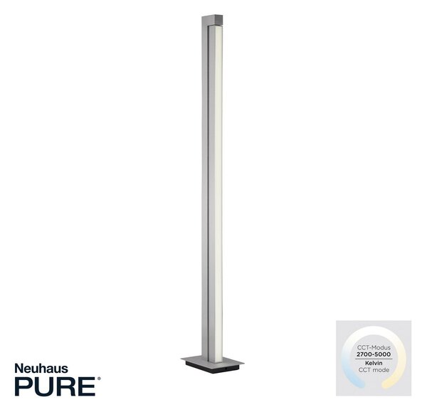PURE LED подова лампа Lines, сребриста, дистанционно управление, 140 cm, Затъмняване, Сив, Дневна/трапезария, Метал, Модерен