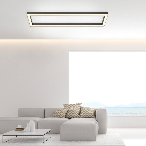 PURE LED лампа за таван Lines, 110 x 30 cm, антрацит, дистанционно управление, Затъмняване, Черен, Дневна/трапезария, Метал, Модерен