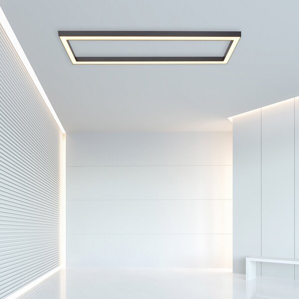 PURE LED лампа за таван Lines, 110 x 30 cm, антрацит, дистанционно управление, Затъмняване, Черен, Дневна/трапезария, Метал, Модерен