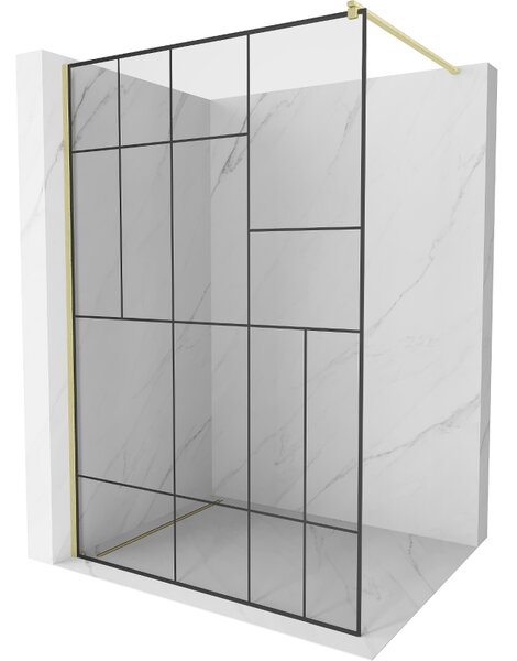 Mexen Kioto параван за душ Walk-in 80 x 200 cm, черен мотив 8 mm, златисто матирано - 800-080-101-55-78
