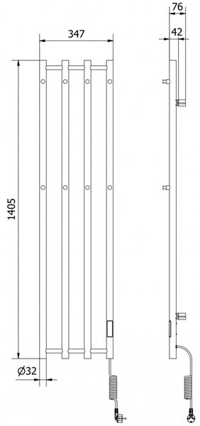 Mexen Pino електрически радиатор със закачалки за кърпи 1405 x 347 мм, 250 W, черен - W301-1405-347-00-70