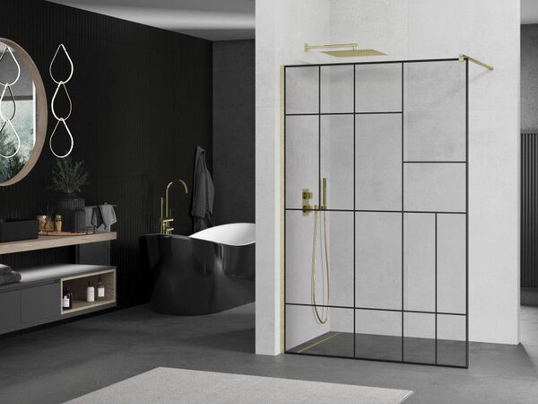 Mexen Kioto параван за душ Walk-in 80 x 200 cm, черен мотив 8 mm, златисто матирано - 800-080-101-55-78