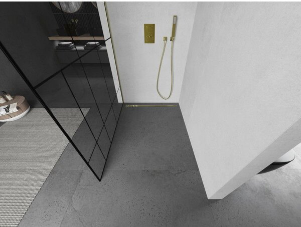 Mexen Kioto параван за душ Walk-in 80 x 200 cm, черен мотив 8 mm, златисто матирано - 800-080-101-55-78