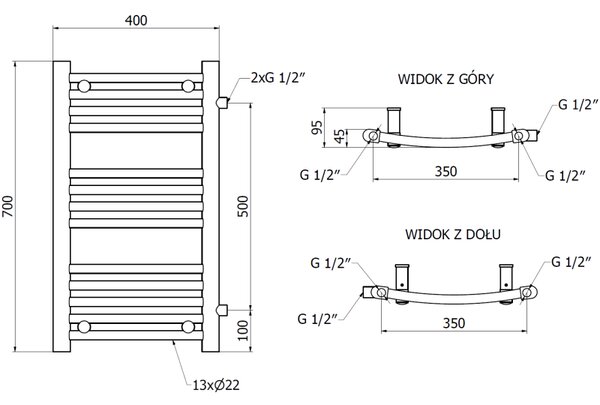 Mexen Ares страничен радиатор за баня 700 x 400 мм, 240 W, черен - W102-0700-400-00-70-S