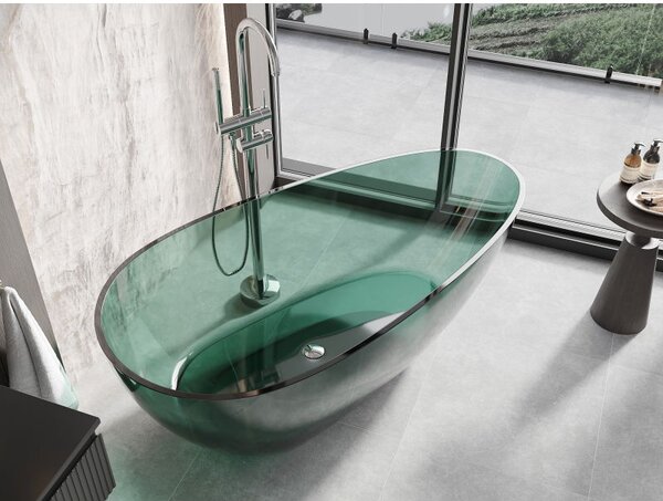 Mexen Glass teal свободностояща прозрачна вана 170 x 85 cm, хромиран капак - 58061708511