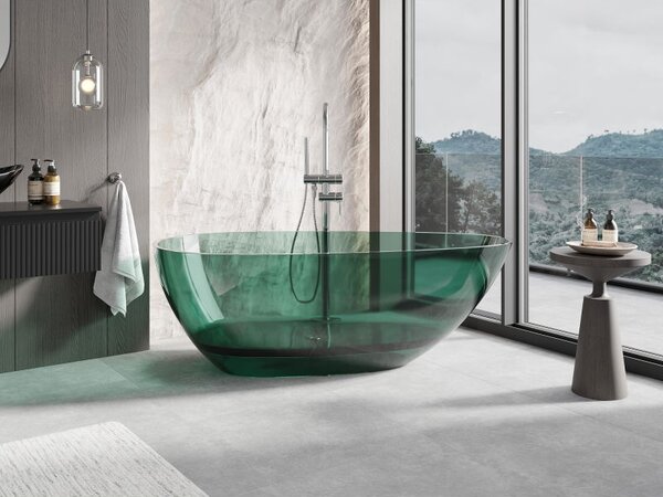 Mexen Glass teal свободностояща прозрачна вана 170 x 85 cm, хромиран капак - 58061708511