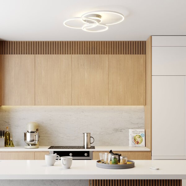 Lindby Smart LED таванна лампа Tula, дистанционно управление, Tuya CCT, Затъмняване, Металик, Дневна/трапезария, Метал, Модерен