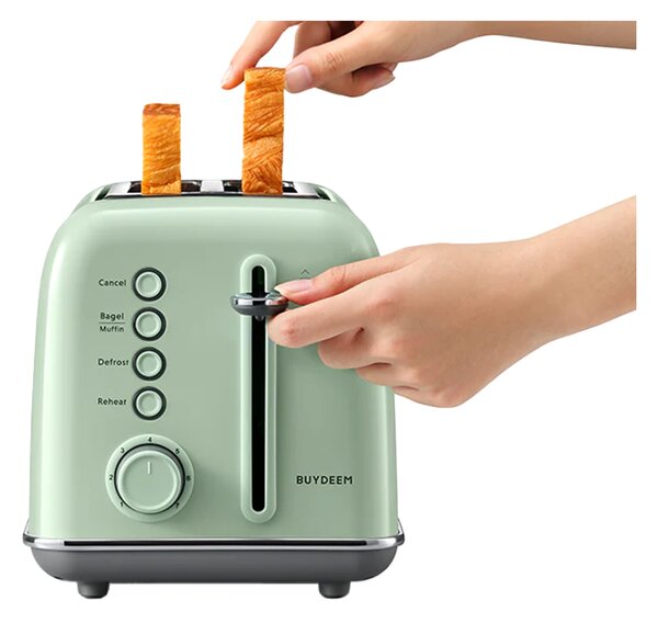 Тостер за хляб BUYDEEM DT620E, 900W, 2 слота, 7 автоматични програми и нива на препичане, LED индикатори, Тавичка за трохи, Зелен