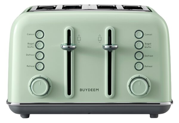 Тостер за хляб BUYDEEM DT640E, 1800W, 4 слота, 7 автоматични програми, 7 степени на препичане, LED индикатори, Тави за трохички, Високо изскачане, Зелен