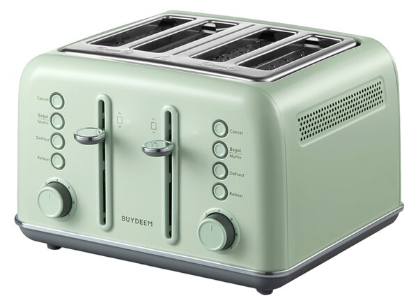 Тостер за хляб BUYDEEM DT640E, 1800W, 4 слота, 7 автоматични програми, 7 степени на препичане, LED индикатори, Тави за трохички, Високо изскачане, Зелен