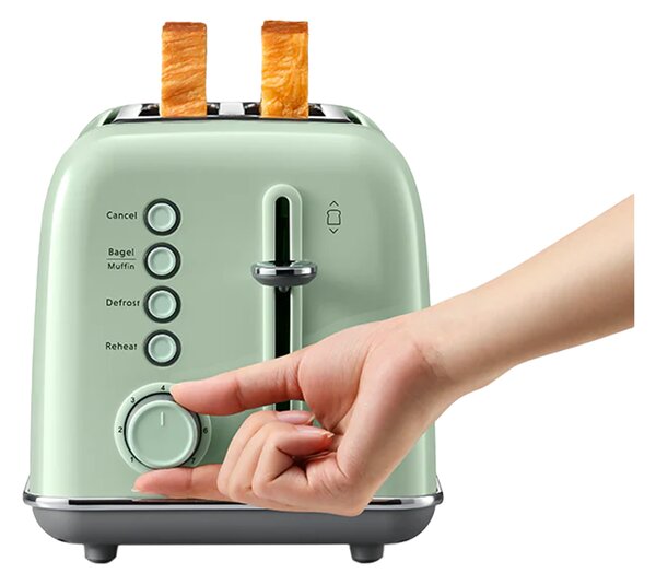 Тостер за хляб BUYDEEM DT620E, 900W, 2 слота, 7 автоматични програми и нива на препичане, LED индикатори, Тавичка за трохи, Зелен