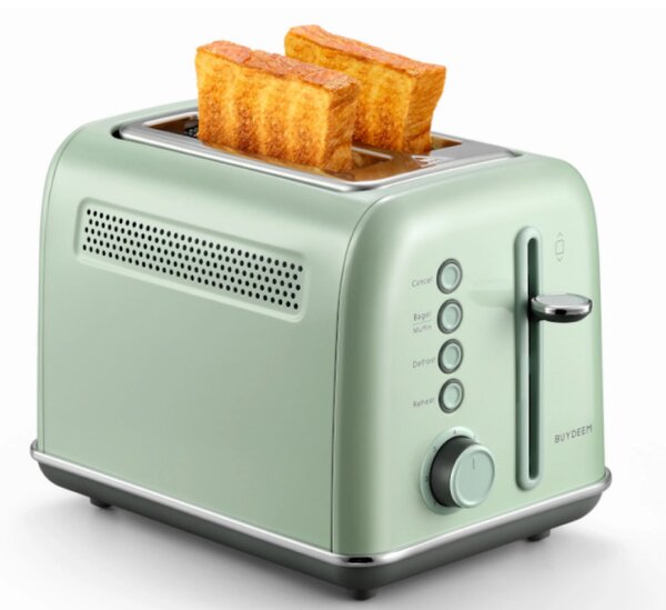 Тостер за хляб BUYDEEM DT620E, 900W, 2 слота, 7 автоматични програми и нива на препичане, LED индикатори, Тавичка за трохи, Зелен