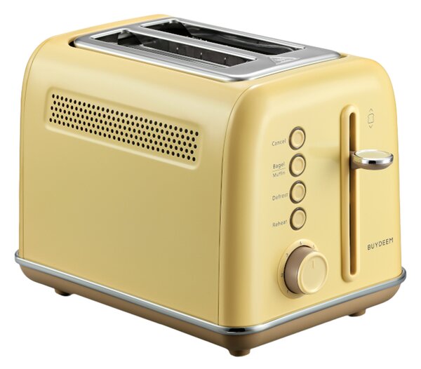 Тостер за хляб BUYDEEM DT620E, 900W, 2 слота, 7 автоматични програми и нива на препичане, LED индикатори, Тавичка за трохи, Жълт