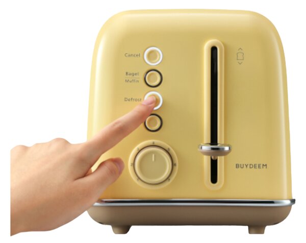 Тостер за хляб BUYDEEM DT620E, 900W, 2 слота, 7 автоматични програми и нива на препичане, LED индикатори, Тавичка за трохи, Жълт