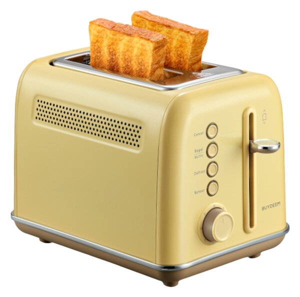 Тостер за хляб BUYDEEM DT620E, 900W, 2 слота, 7 автоматични програми и нива на препичане, LED индикатори, Тавичка за трохи, Жълт