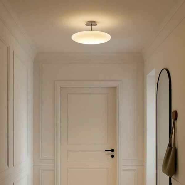 Lindby LED таванна лампа Gunda, бяла, стъкло, Ø 48 cm, димируема, Затъмняване, Бял, Дневна/трапезария, Стъкло, Модерен