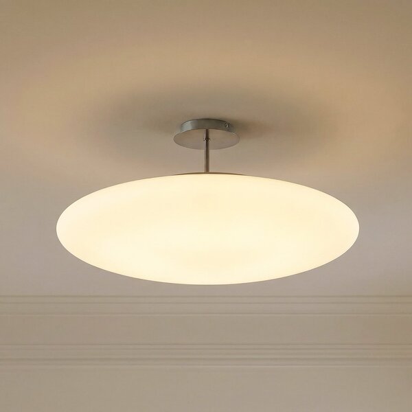 Lindby LED таванна лампа Gunda, бяла, стъкло, Ø 48 cm, димируема, Затъмняване, Бял, Дневна/трапезария, Стъкло, Модерен
