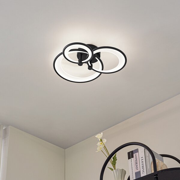 Lindby LED плафон Sorma, черен, CCT, с регулиране на яркостта, Затъмняване, Черен, Дневна/трапезария, Метал, Модерен
