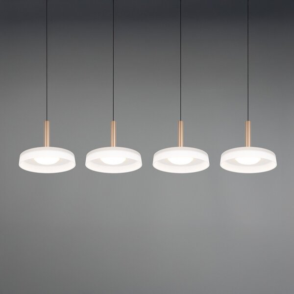 Trio Lighting LED висяща лампа Celeste бяло/кафяво 115 cm 4 светлини от стъкло с възможност, Затъмняване, Бял, Дневна/трапезария, Стъкло, Модерен