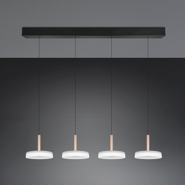 Trio Lighting LED висяща лампа Celeste бяло/кафяво 115 cm 4 светлини от стъкло с възможност, Затъмняване, Бял, Дневна/трапезария, Стъкло, Модерен