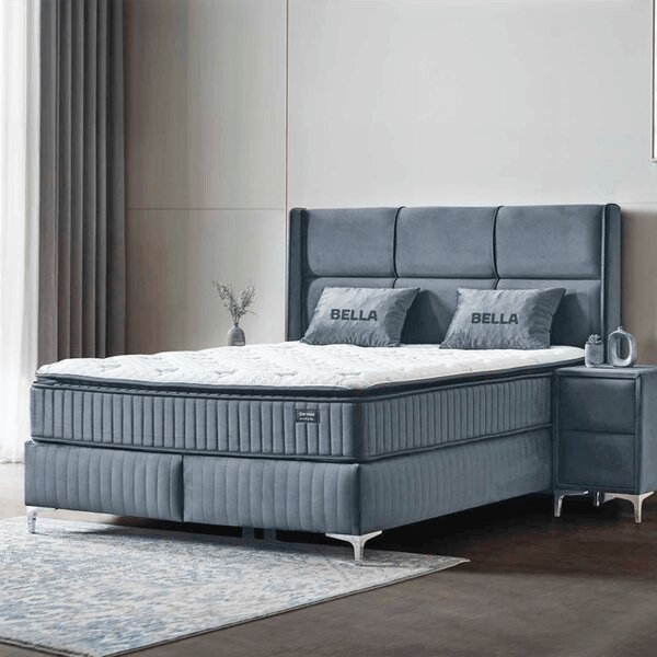 Тапицирана спалня с матрак BELLA 180 x 200 (Тъмносив 32)