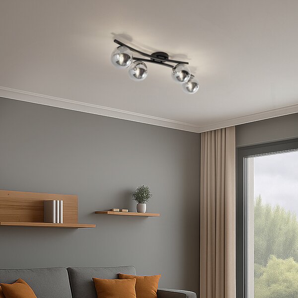 EMIBIG LIGHTING Лампа за таван Opus, дължина 84 см, димно сиво/черно, 4 светлини., Затъмняване, Черен, Дневна/трапезария, Метал, Модерен