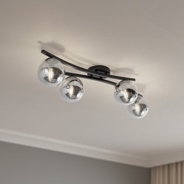 EMIBIG LIGHTING Лампа за таван Opus, дължина 84 см, димно сиво/черно, 4 светлини., Затъмняване, Черен, Дневна/трапезария, Метал, Модерен