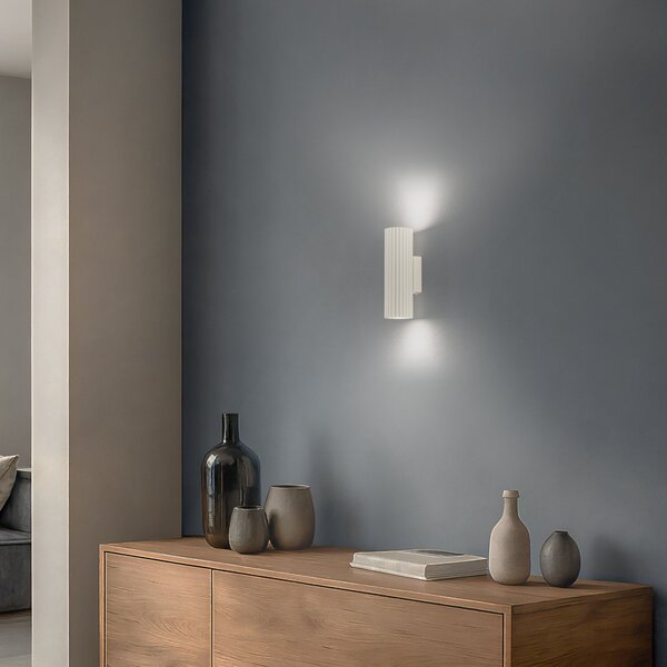 SOLLUX LIGHTING Стенна лампа Carbon, бежова, височина 20 см, алуминий, 2 светлини., Затъмняване, Бежов, Дневна/трапезария, Алуминий, Модерен