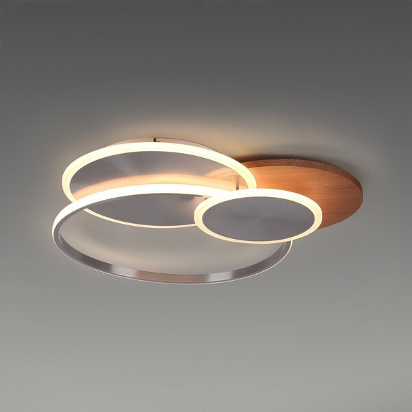 Paul Neuhaus LED лампа за таван Palma, дърво, CCT, 65cm, с възможност за, Затъмняване, Дърво, Дневна/трапезария, Метал
