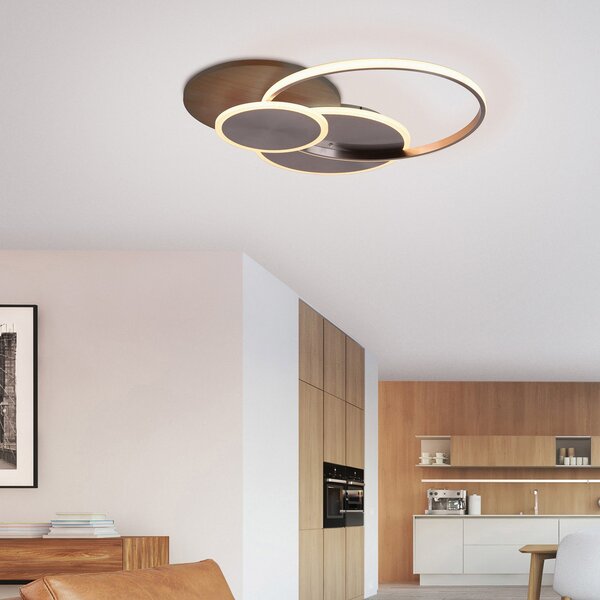 Paul Neuhaus LED лампа за таван Palma, дърво, CCT, 65cm, с възможност за, Затъмняване, Дърво, Дневна/трапезария, Метал