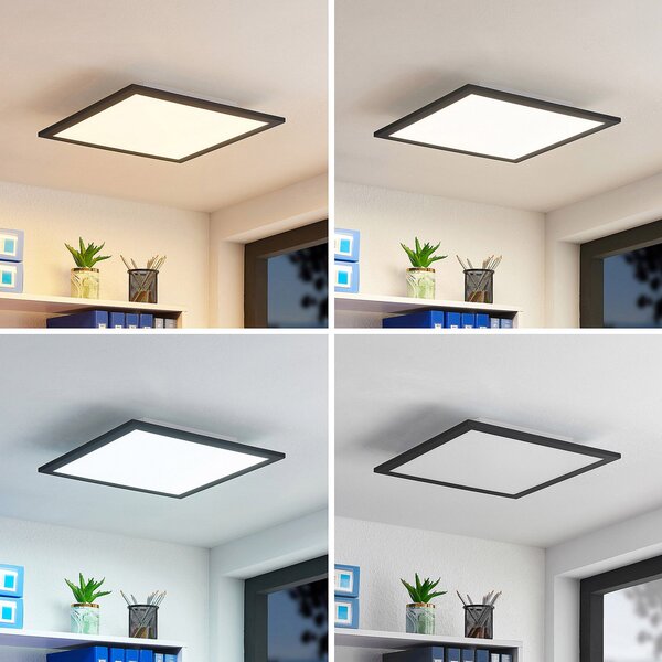 Lindby LED панел Nelios, 40 x cm, CCT, черен, метал, Затъмняване, Черен, Кухня, Пластмаса, Модерен