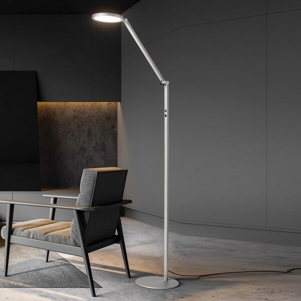 Fabas Luce LED подова лампа Regina, 1 лампа, алуминий, Затъмняване, Металик, Дневна/трапезария, Метал, Модерен