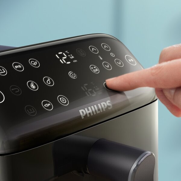 Двоен вертикален фритюрник с горещ въздух Philips Dual Stack 4000 NA460/00, 2750W, 10 л, 13 програми, 40-220°C, Синхронизация, Керамично покритие без PFAS, Прозорец, Черен