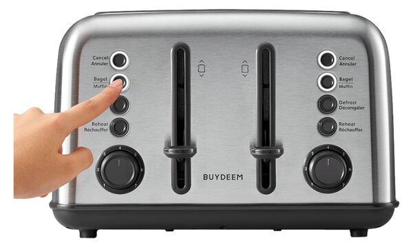 Тостер за хляб BUYDEEM DT640E, 1800W, 4 слота, 7 автоматични програми, 7 степени на препичане, LED индикатори, Тави за трохички, Високо изскачане, Инокс