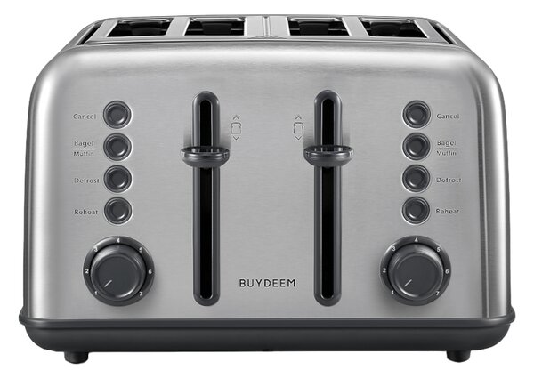 Тостер за хляб BUYDEEM DT640E, 1800W, 4 слота, 7 автоматични програми, 7 степени на препичане, LED индикатори, Тави за трохички, Високо изскачане, Инокс