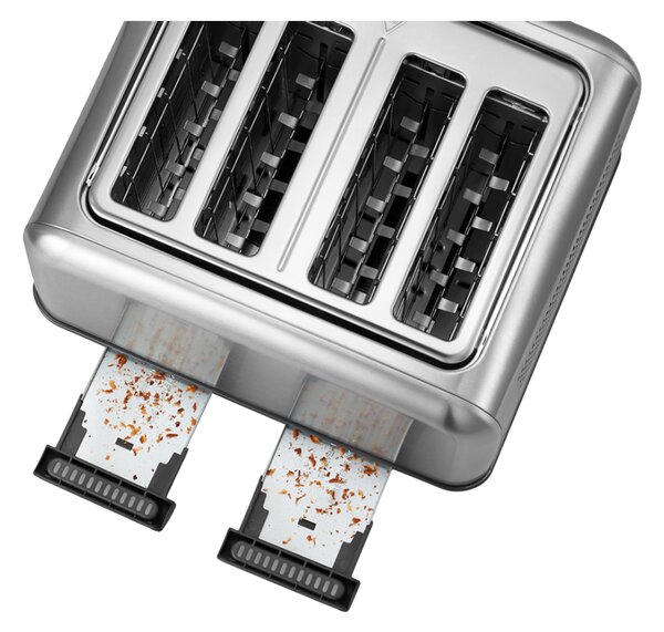 Тостер за хляб BUYDEEM DT640E, 1800W, 4 слота, 7 автоматични програми, 7 степени на препичане, LED индикатори, Тави за трохички, Високо изскачане, Инокс