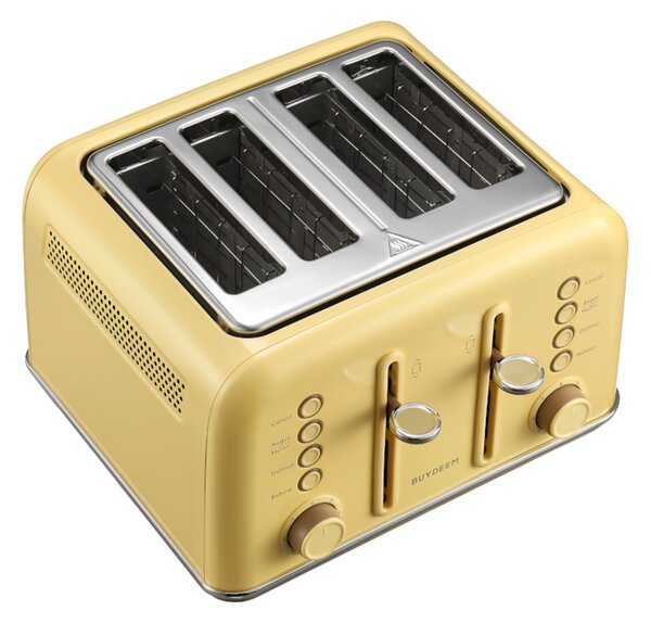 Тостер за хляб BUYDEEM DT640E, 1800W, 4 слота, 7 автоматични програми, 7 степени на препичане, LED индикатори, Тави за трохички, Високо изскачане, Жълт