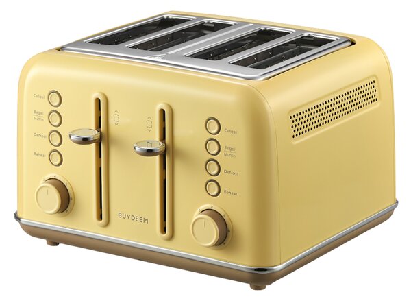Тостер за хляб BUYDEEM DT640E, 1800W, 4 слота, 7 автоматични програми, 7 степени на препичане, LED индикатори, Тави за трохички, Високо изскачане, Жълт