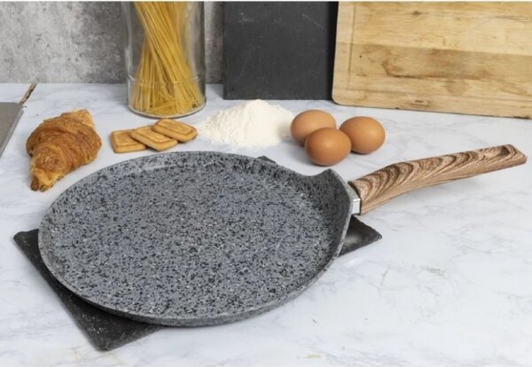 Тиган за палачинки Galileo Carrara SChef 2191315, 28 см, 5 слоя, Керамично покритие, Без PFAS и PTFE, Индукция, Светъл гранит/кафяв