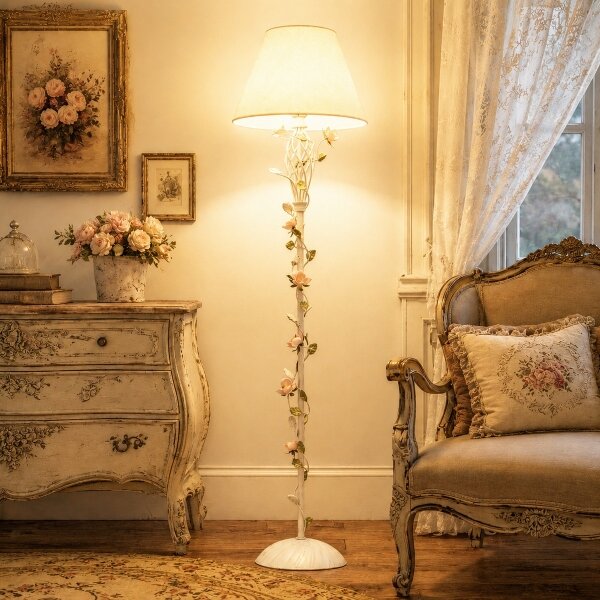 MW-LIGHT - Подова лампа FLORA 1xE27/40W/230V бяла/кремава