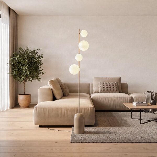 EMIBIG LIGHTING Стелажна лампа Etno LP4, бежова, стъкло/стомана, височина 140 cm, G9, Бежов, Дневна/трапезария, Стъкло, Модерен