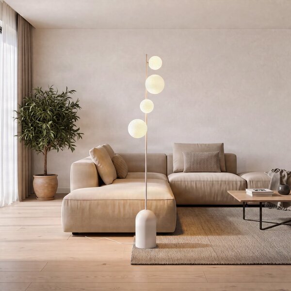 EMIBIG LIGHTING Стелажна лампа Etno LP4, бяла, стъкло/стомана, височина 140 cm, G9, Бял, Дневна/трапезария, Стъкло, Модерен