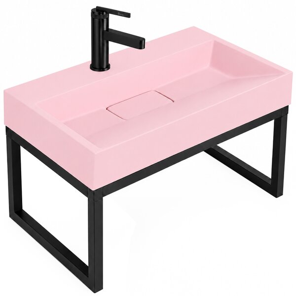 Умивалник МРАМОРЕН КОМПОЗИТ Rea GOYA PINK 60CM + стелаж
