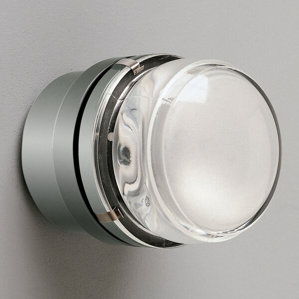 Oluce Fresnel - Стенна лампа със стъклена леща IP44 хром, Затъмняване, Прозрачен, Баня, Стъкло, Дизайн, Кръгъл директен таван