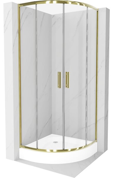 Mexen Rio полукръгла душ кабина 80 x 80 см, прозрачна, златиста + корито Rio, бяло - 863-080-080-50-00-4710
