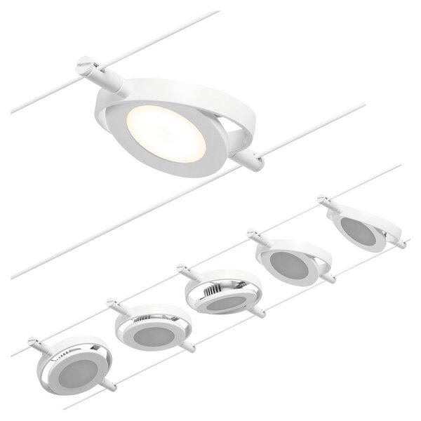 Paulmann Система с LED-кабели Wire RoundMac, 5-лампова, бяла, Бял, Коридор, Метал, Модерен